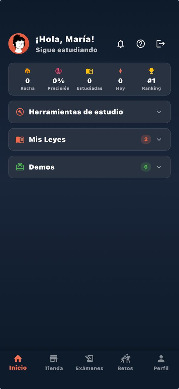 OpoVincit App - Pantalla principal